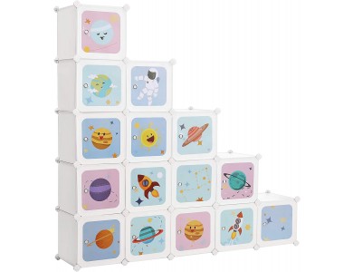 Songmics 15-Cube Toy and Book Organiser for Kids, Interlocking Αρθρωτή Παιδική Ραφιέρα Αποθήκευσης 153 x 31 x 153cm