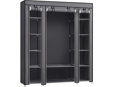 Songmics Canvas Wardrobe, Υφασμάτινη Ντουλάπα με μεταλλικό σκελετό 150 x 45 x 175cm, Γκρι