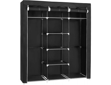 Songmics Canvas Wardrobe, Fabric Wardrobe with Metal Frame 150 x 45 x 175cm, Black
