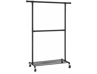 Songmics Industrial Κρεμάστρα Ρούχων Δαπέδου Heavy Duty Τροχήλατη, με Επεκτεινόμενη Ράγα και Κάτω Ράφι 130 x 49 x 198cm, Μαύρη