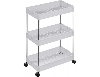Songmics Kitchen Trolley, Τρόλεϊ Κουζίνας Μεταλλικό 3 Θέσεων 40x22x60cm, Λευκό