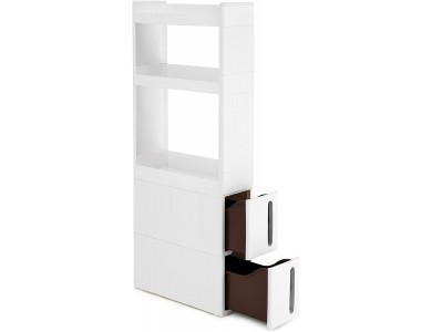 Songmics Recess Cabinet with Wheels, Storage Shelf with 3 Shelves & 2 Drawers 45 x 17 x 106cm, White
