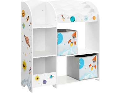 Songmics Toy and Book Organiser for Kids,  Wood structure with 2 Storage Boxes 93 x 30 x 100cm