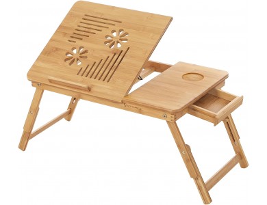 Songmics Expandable Bed Laptop Table, Made Of Natural Bamboo, With Perforated Design, Brown