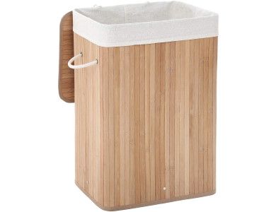 Songmics Bamboo Laundry Basket, XL Foldable Storage Hamper with Removable Washable Lining