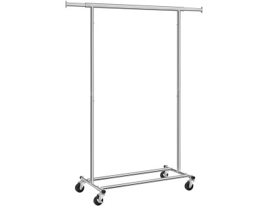 Songmics Heavy Duty Clothes Rail, Clothes Rack on Wheels, 90 kg Load Capacity, with Extendable Hanging Rail, Collapsible Lower Part, Bottom Storage Shelf, 132 x 45 x 160cm - HSR13S, Silver