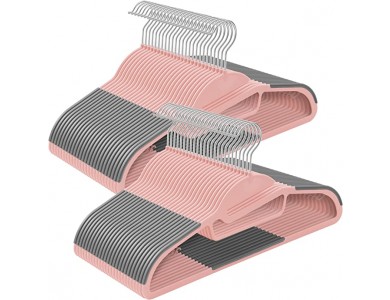 Songmics S-Shaped Clothes Hangers Set of 50pcs with Swivel Hook, Heavy-Duty Plastic & Non-Slip, Pink and Dark Gray