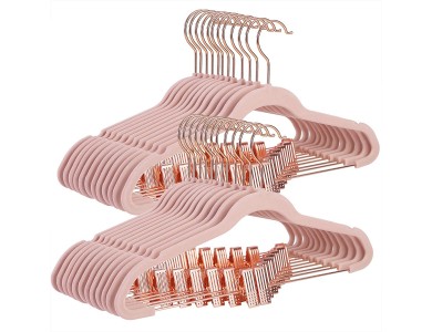 Songmics Velvet Clothes Hangers, Set of 24pcs with Rose Gold Rotatable Hook & Handles for Skirts, Light Pink