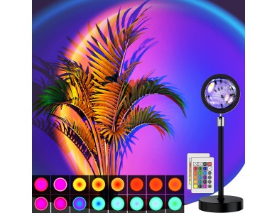 Bestope Sunset Lamp Projection Led Lights with Remote, 16 Colors, 360° Rotation Rainbow Lights, 4 Modes