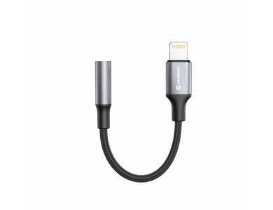 Swissten 3.5mm AUX Female Audio Αντάπτορας σε Lightning για Apple iPhone / iPad / iPod MFi, με Νάυλον Ύφανση, Black
