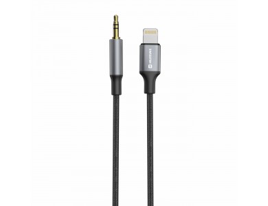 Swissten 3.5mm AUX Male Audio Αντάπτορας σε Lightning για Apple iPhone / iPad / iPod MFi, με Νάυλον Ύφανση, Black