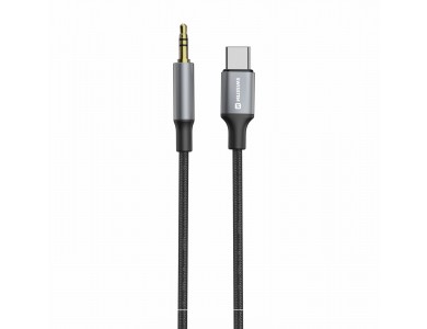 Swissten 3.5mm AUX Μale Audio Αντάπτορας σε Type-C 1.5μ. 3.5mm Audio Jack Μale to Type-C Male με Νάυλον Ύφανση, Black