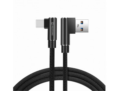 Swissten Arcade Γωνιακό 90° USB-C καλώδιο 1,2μ. Με Νάυλον ύφανση, Black