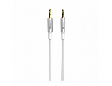 Swissten Audio AUX Καλώδιο 1,5μ. Επιχρυσωμένο με Νάυλον Ύφανση 3.5mm, White