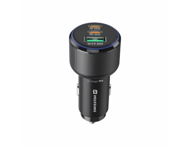 Swissten Car Charger, Φορτιστής Αυτοκινήτου 95W με PD3.0 & QC4.0 με 2 Θύρες USB-C + USB-A & Blue LED light, Black