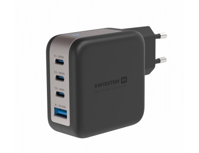 Swissten GaN Charger, Φορτιστής πρίζας 4-θυρών 100W Type-C με PD / PPS, Black