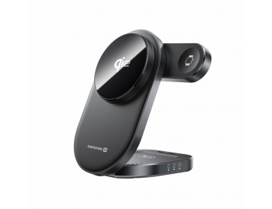Swissten MagBase 3-in-1 Qi2 15W Ασύρματος Μαγνητικός Φορτιστής MagSafe για iPhone, AirPods & Apple Watch, Black