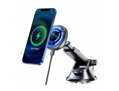 Swissten Magnetic Car Phone Mount, Ασύρματος Μαγνητικός Φορτιστής MagSafe Qi 15W & Βάση Ταμπλό / Παρμπρίζ για iPhone