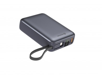 Swissten Space Power Bank 20.000mAh, 22.5W, με Θύρες USB-A, USB-C & 2 Ενσωματωμένα Καλώδια USB-C & Lightning, Black