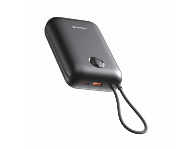 Swissten Voltbox 30000 USB-C PD 35W Power Bank 30.000mAh με 2 Built-in Καλώδια (Type-C / Lightning) & LED Οθόνη, Black