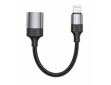 Swissten Lightning to USB-A Adapter with 12cm OTG Cable Adapter Lightning Male to USB-A Female with Nylon Weave, Black