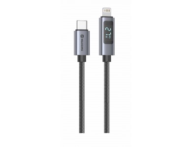 Swissten Καλώδιο USB-C σε Lightning 1μ. 30W, με Νάυλον Ύφανση & LCD Display, Black