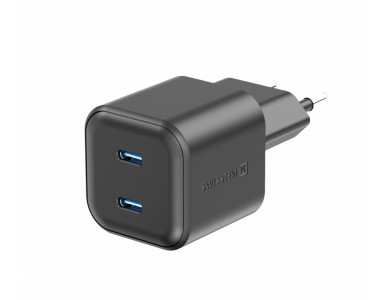 Swissten Φορτιστής πρίζας 2-θυρών 20W Type-C με GaN PD & PPS, Black