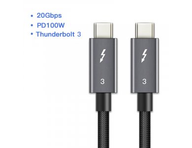 Nordic Καλώδιο USB-C σε USB-C Thunderbolt 3.0 100W / 20Gbps, 2μ. Με Νάυλον Ύφανση - TB3-103, Μαύρο
