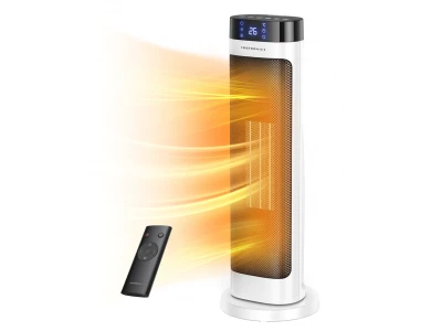 TaoTronics TT-HE018 Tower Heater, Ceramic Air Heater  1500W, 3 Functions, with Timer, With Timer, LED Display and Temperature Control, White