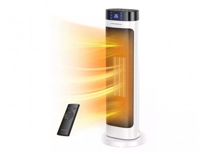 TaoTronics TT-HE018 Tower Heater, Ceramic Air Heater  1500W, 3 Functions, with Timer, With Timer, LED Display and Temperature Control, White