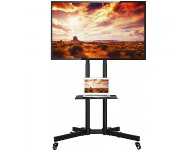 Techly Multifunction Mobile TV Stand / Trolley, Wheeled Floor Stand for TV 37" - 70" with Shelf & Camera Holder
