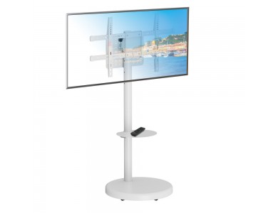 Techly Multifunction Mobile TV Stand / Trolley, Floor Stand with Wheels for TV 37" - 86" with Shelf, White