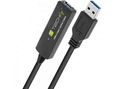 Techly SuperSpeed+ USB 3.2 5Gbps Active Repeater Cable 10m. Extension Cable with Signal Amplifier, USB-A Extender