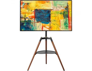 Techly Walnut Design TV Floor Stand, 32"-65" and 32kg Floor TV Stand with Shelf, Black