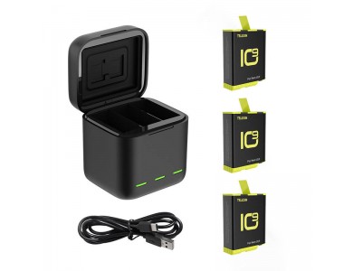 Telesin GoPro Hero 10 / Hero 9 Battery Charger Triple, Set with 3 Batteries