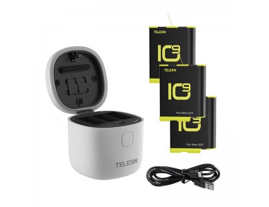 Telesin Αδιάβροχος Φορτιστής μπαταριών GoPro Hero 10 / Hero 9 Τριπλός Σετ με 3 Μπαταρίες