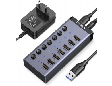 Ugreen 7-Port (USB3.0 Data *7) Data Hub & Charger (4 Θύρες Φόρτισης) με Individual Switch & Τροφοδοτικό
