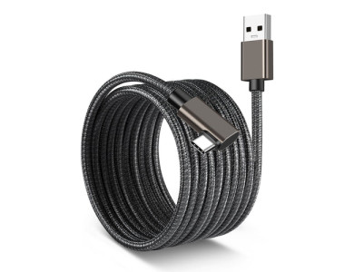 Nordic 90° Angled USB-C to USB 3.1 Gen1 cable 5m with Nylon Weave for Oculus / iPad / Samsung etc., Black