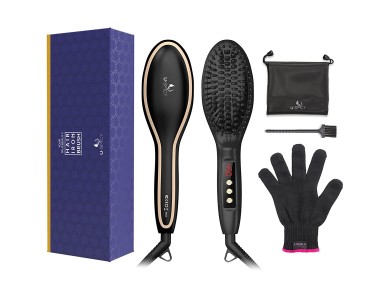 USpicy Electric Hairbrush, for Straightening, with Adjustable Tempetature, Kit includes Cleaning brush, Glove & Case
