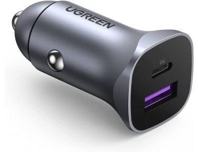 Ugreen Aluminum Fast Car Charger PD 30W 2-Port Compact Type C Φορτιστής Αυτοκινήτου QC 3.0 / FCP / AFC / PPS