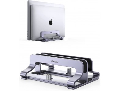 Ugreen Double Vertical Laptop Stand, Double Vertical Aluminum Base, with Adjustable Thickness, for Laptop / Macbook, Grey