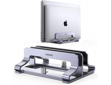 Ugreen Double Vertical Laptop Stand, Κάθετη Βάση Αλουμινίου, 2 Θέσεων με Ρυθμιζόμενο Πάχος, για Laptop / Macbook / Macbook, Grey