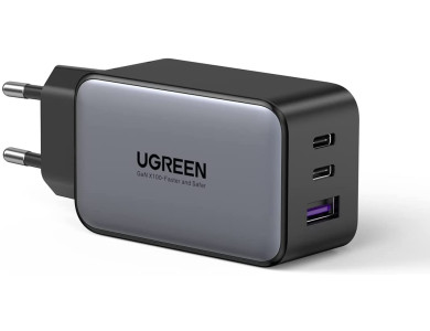 Ugreen GaN 3-Port PD Fast Charger, Φορτιστής πρίζας 3-θυρών 65W με Power Delivery, PPS, Quick Charge 4.0, SCP, AFC - 10335