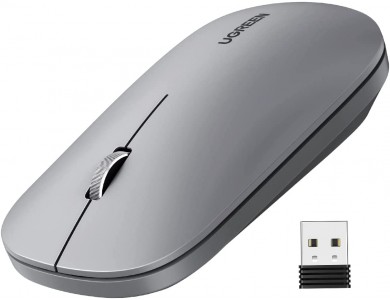 Ugreen MU001 Silent Wireless Mouse, 1000/1600/2000/4000 DPI, 3 Buttons, for Android / Windows / Linux / Mac OS, Gray