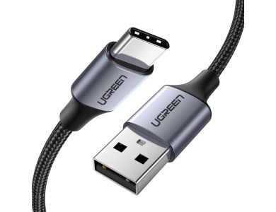 Ugreen USB-C Καλώδιο 0,25μ. με Νάυλον ύφανση και Επαφές Αλουμινίου, Υποστήριξη QC3.0 & 3A - 60124, Μαύρο