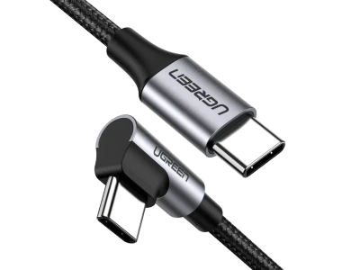 Ugreen Γωνιακό 90° USB-C σε USB-C καλώδιο 2μ. Με Νάυλον ύφανση, Black