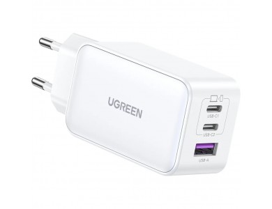 Ugreen Nexode GaN Φορτιστής 65W με 2 Θύρες USB-C (Max 65W) και 1 USB-A 22.5W, Λευκός - 15334