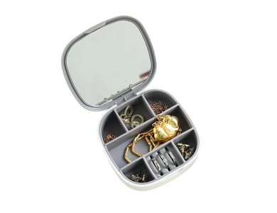 AJ Jewellery Box Case, Jewellery Box & Portable Jewellery Case with Mirror 10 x 10 x 3cm, White
