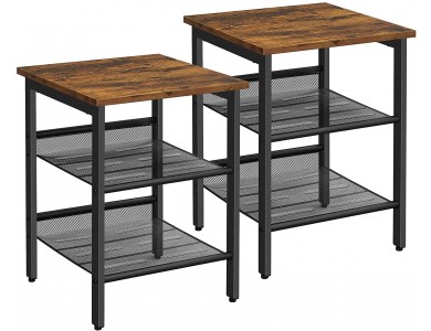 VASAGLE Side Table Set, Square Wooden in Rustic Style, Set of 2