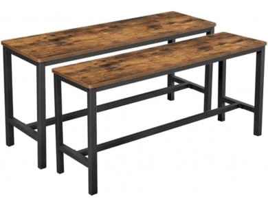 VASAGLE Table Benches, Set of 2, Industrial Style Indoor Benches, 108 x 32.5 x 50cm, Rustic Brown